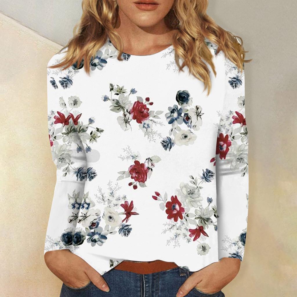 Women's Fashion Daily Versatile Casual O-Neck Long Sleeve Printed Top