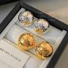Gold Mush Ice Flash Semisphere Earrings Female Accessible Luxury Fancy Elegant Earrings Fashion Retro Heavy Industry Golden Earrings