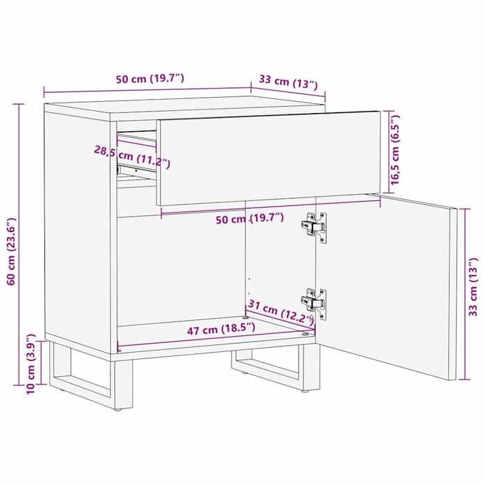 VidaXL Bedside Table Black 50x33x60 Cm Solid Mango Wood, Side Table, Bed Cabinet, Side Table for the 4017692