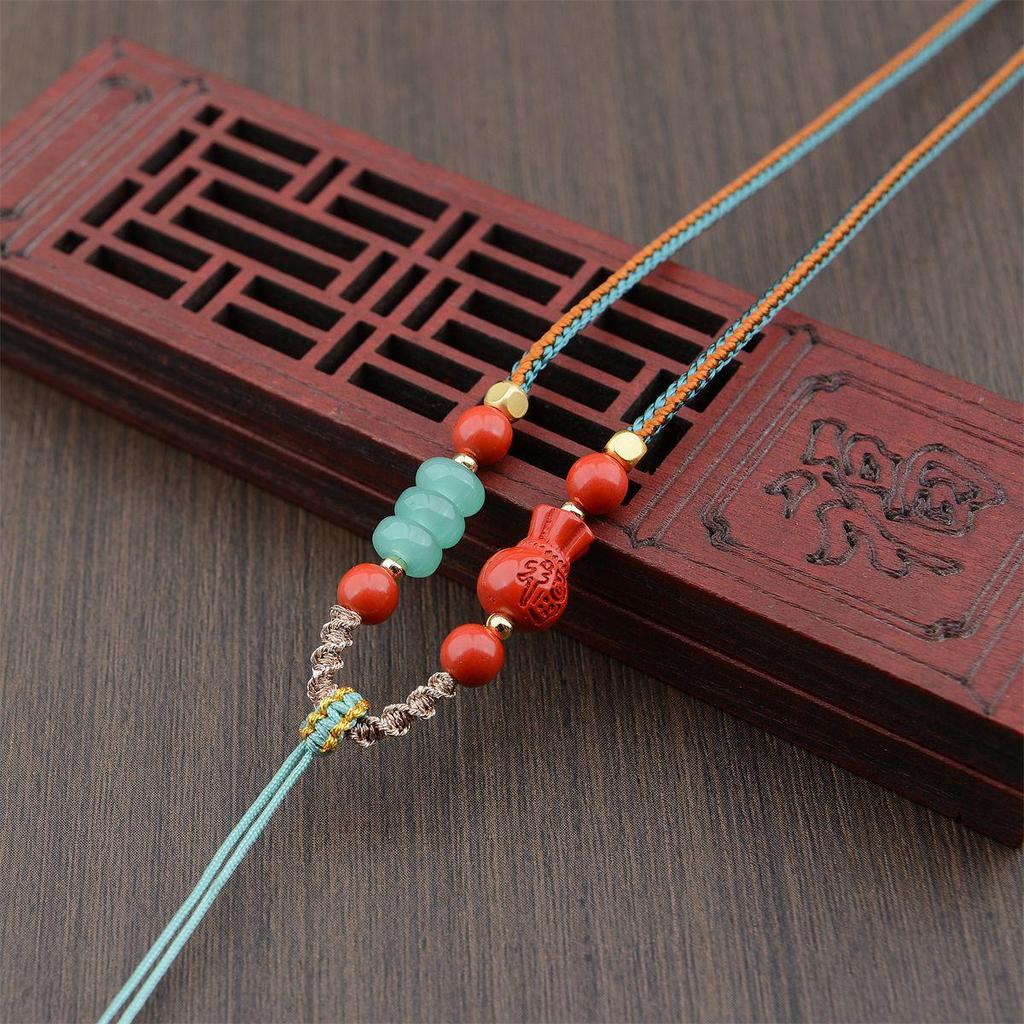 Premium Cinnabar and Agate Ruyi Necklace Cord with Jade Pendant