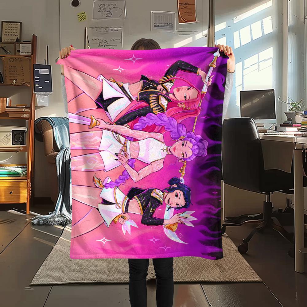 1PC Kpop Demon Hunters Print Flannel Blanket, High Quality All Seasons, Home Decor, Warmth and Comfort, Perfect for Christmas Gifts