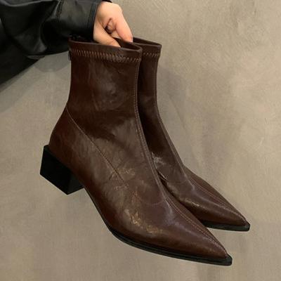 Botas gruesas hasta el tobillo para mujer, zapatos de punta puntiaguda y tacón medio, tendencia de invierno para mujer, botas de nieve góticas Chelsea para mujer, botas de moto