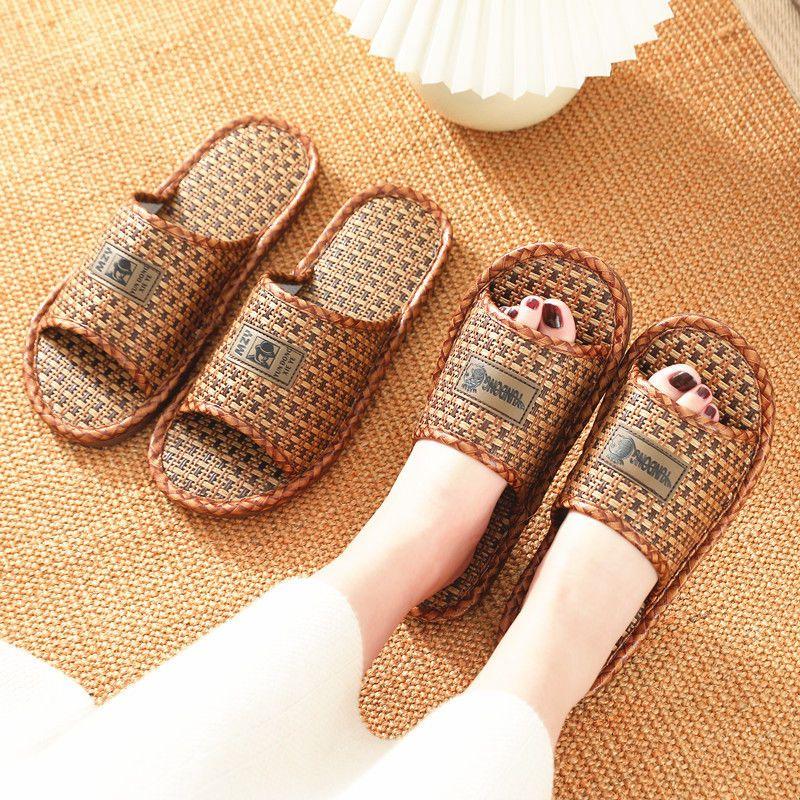Kaufe Herren Sandalen Sommer Stroh Bambus Rattan Indoor Paar Wohnen Hause  Rutschfeste Weiche Unterseite Hausschuhe Sommer Frauen zum Preis ab 6.6 |  Joom