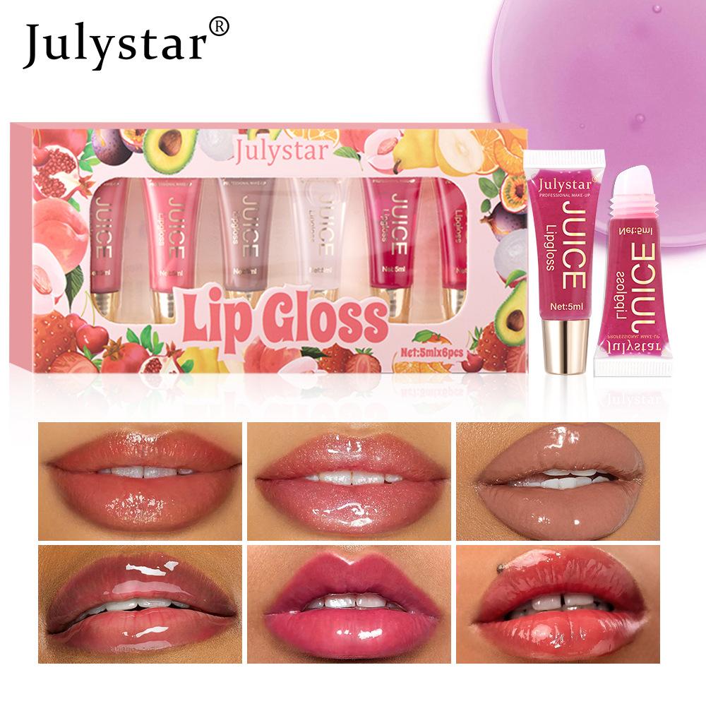 6PCS Julystar Moisturizing Lip Gloss Set Moisturizing Texture Non-stick Cup Dudu Lip Hose Lip Gloss Lip Glaze