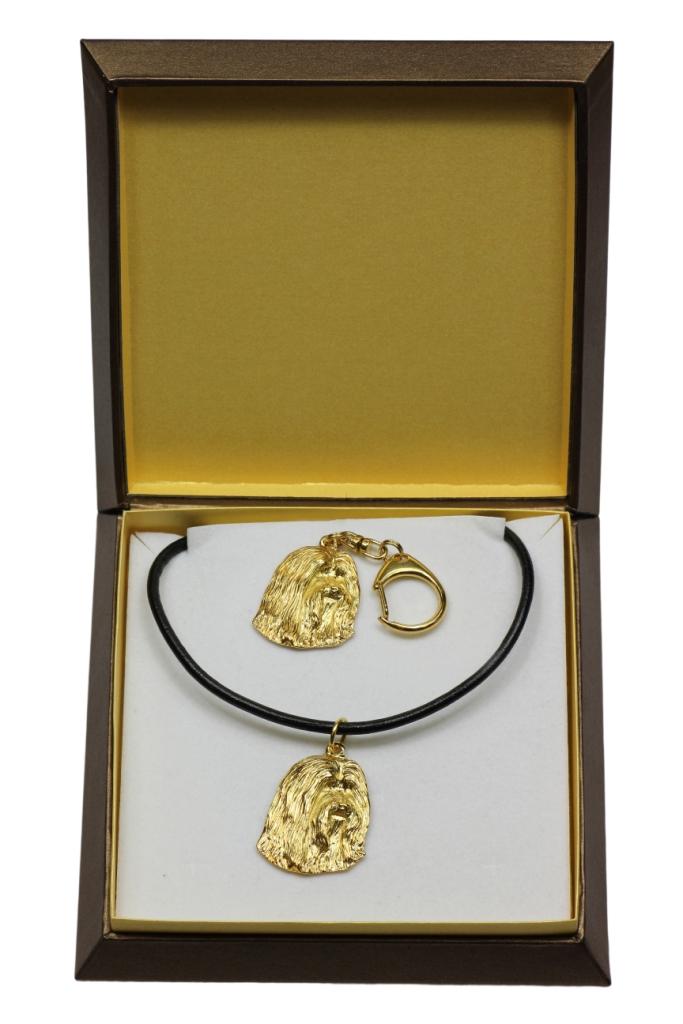 Bearded Collie, Highland Collie, Mountain Collie – Keychain and necklace with a dog in a box, high-quality gold-plated product | Art-Dog
