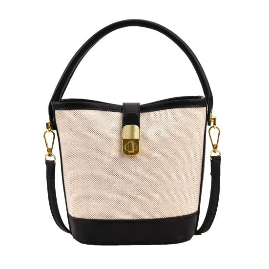Women Messenger Bag Faux Leather Shoulder Bag with Top Handle Adjustable Strap Splicing Bucket Bag Crossbody Handbag for Daily Use Party Date