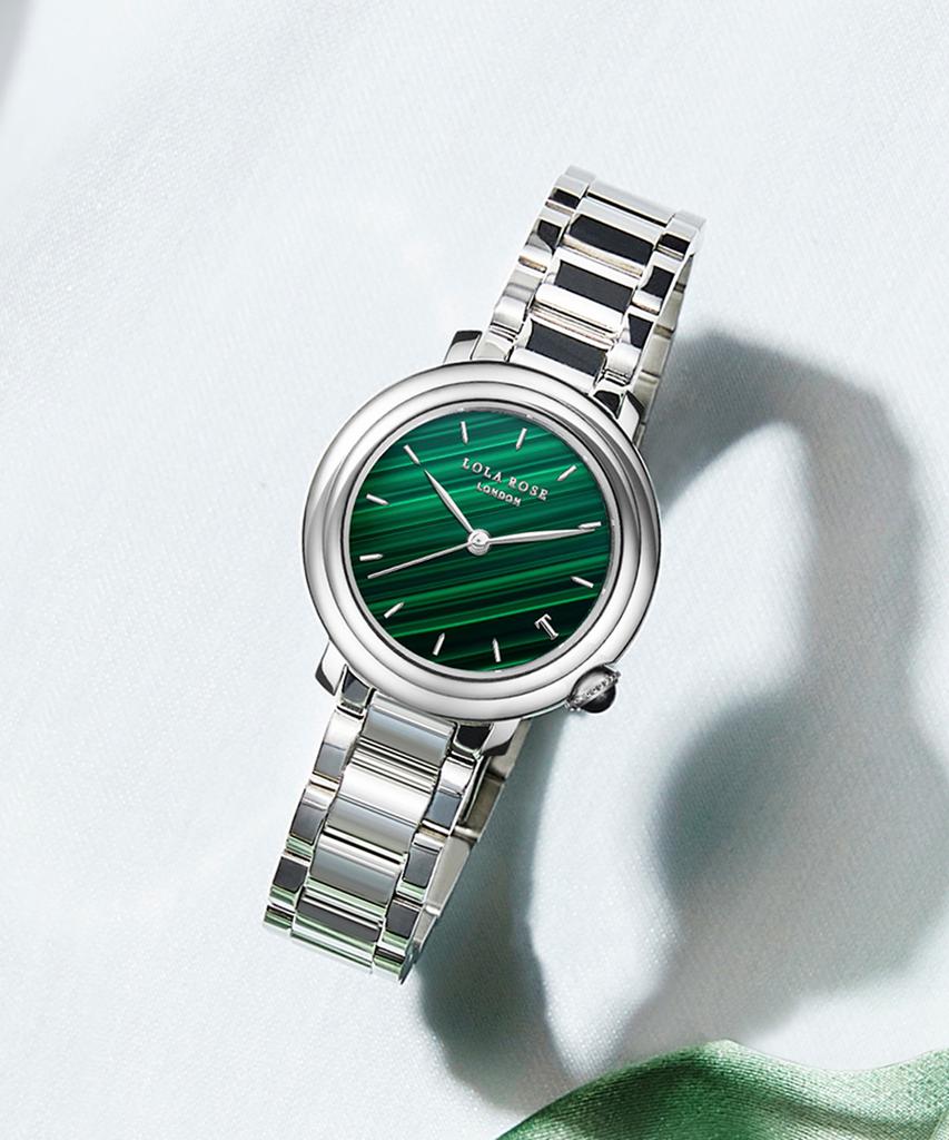 Lollalojeu Tea-Time Malachite Silver Women'S Metal Wristwatch