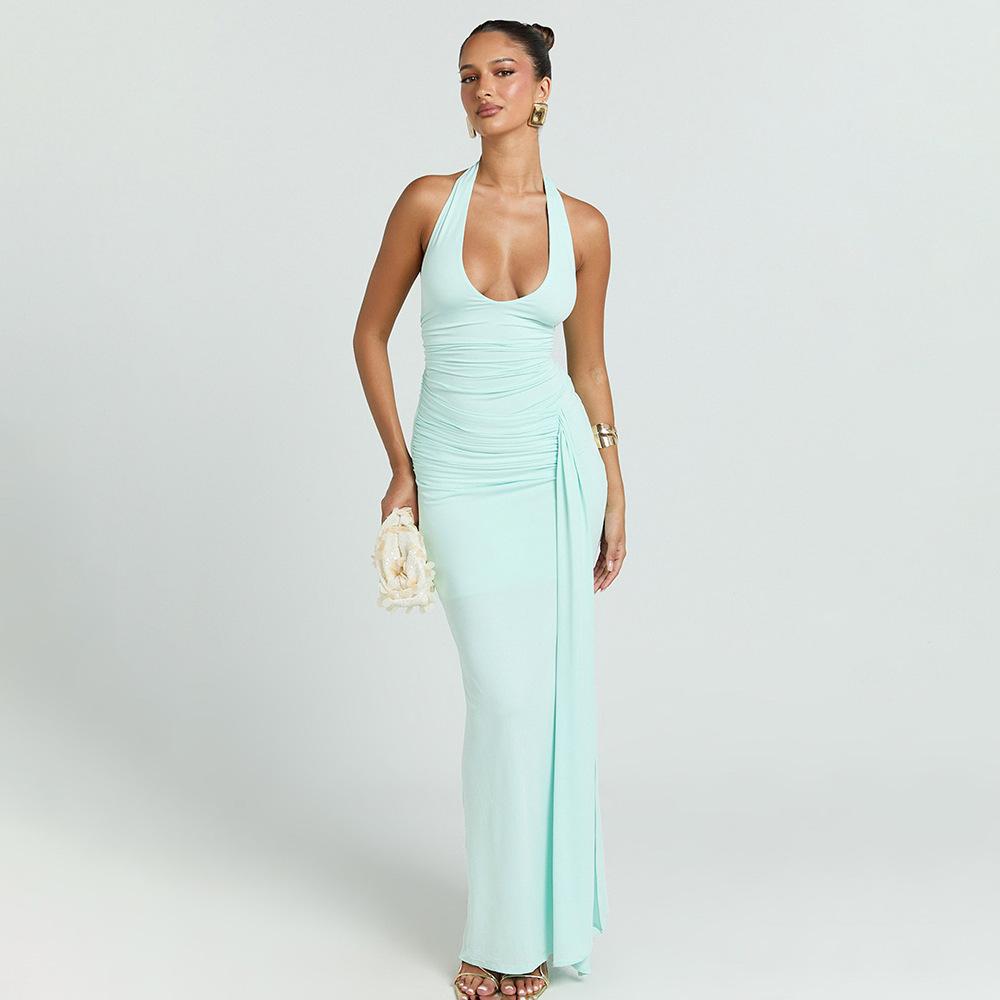 European and American style summer new temperament deep V neck waist long dress sexy backless streamer fishtail dress
