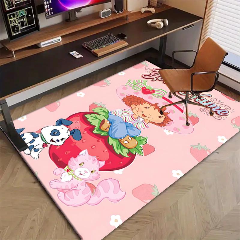 Princess Strawberry Design Area Rug Personalized Name- Non-Slip, Soft & Cozy Floor Mat for Living Room, Office - Indoor/Outdoor Carpet