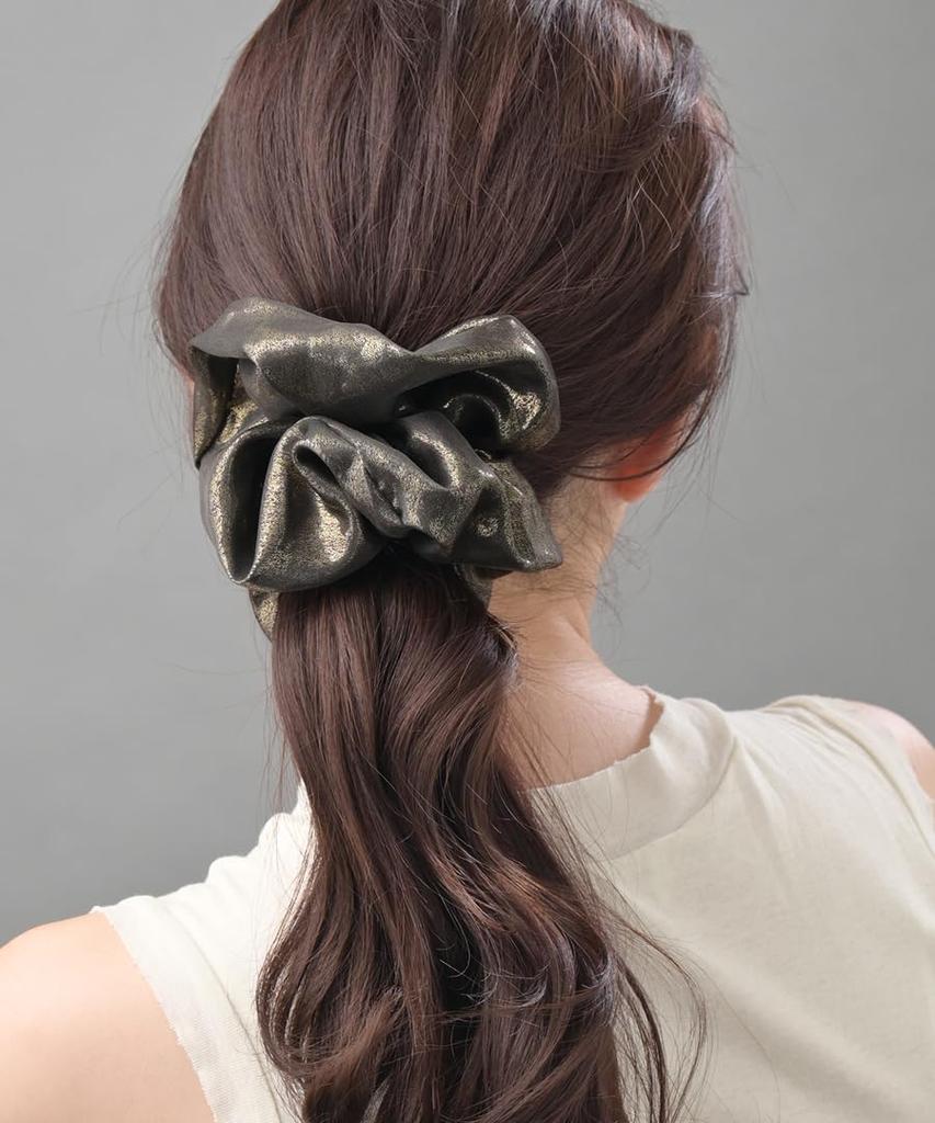 VINGTAINE Metallic Scrunchie Hair Accessory for Gorgeous and Elegant for Updos, Adults, Women's HS-224-BLACK