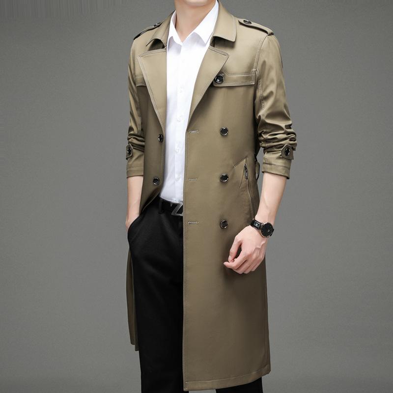 Suit Collar Medium and Long Trench Coat Men's Spring and Autumn Coat Middle-aged Business Casual Coat