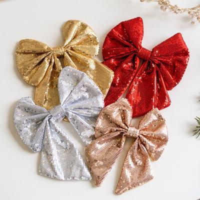 Large Sparkling Glitter Christmas Bow DIY Exquisite Christmas Tree Bowknot Ornaments Rustic Cartoon Merry Christmas Decorations
