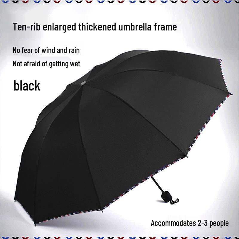 Extra Large Black Glue Edge Business Umbrella - 10 Ribs, British Style, Rain & Sun Protection, Customizable Logo, Perfect for Gifting & Advertising