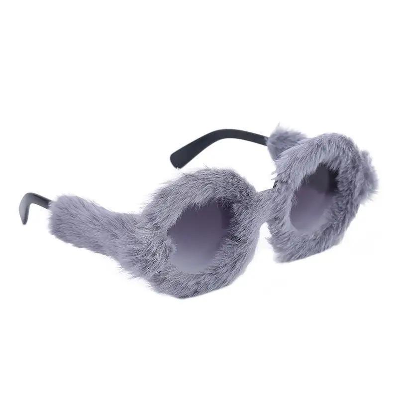 1/7 Kleuren UV400 Pluche Zonnebril Rond Montuur Dames Schattige Pluche Zonnebril UV Bestendig