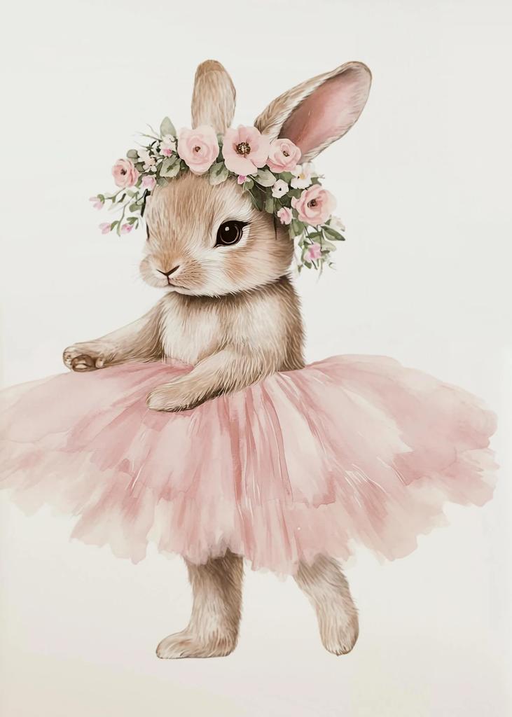 Süßer Ballerina-Hase Ballett Tier Poster und Drucke Leinwanddruck Wandkunst Bild für Mädchenzimmer Kinderzimmer Heimdekoration