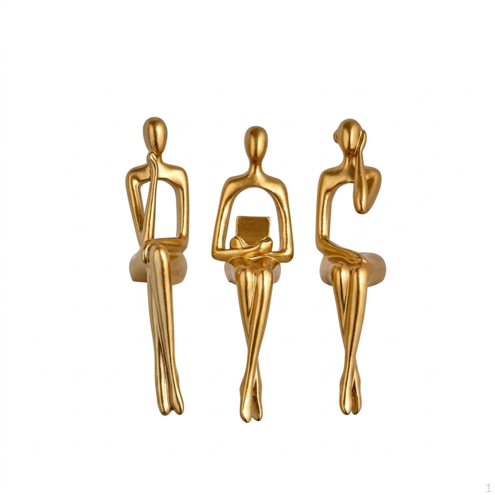 3 Pieces Abstract Human Figurine Modern Sculptural Seated Figurines for Bookcase,