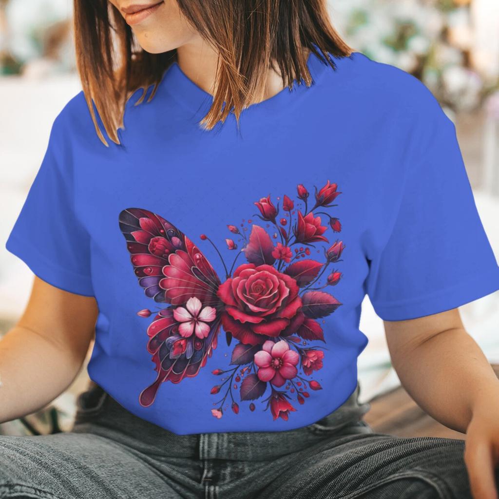 Floral Butterfly Fashion Clothes Summer Spring Flower Tee Ladies Cartoon Clothing Short Sleeve Graphic Women T-shirt Female Top