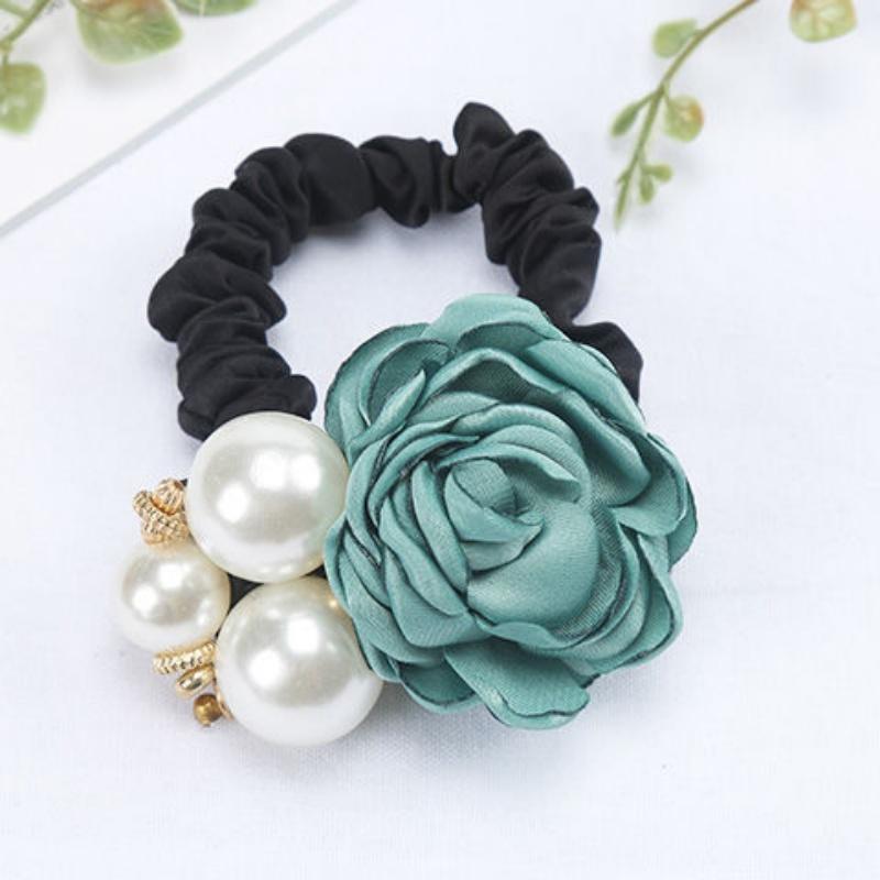 A Rose, Pearl, Large Intestine Ring with a Retro Charm, Camellia, Rubber Band, Hair Tie, Hair Accessory for a Woman