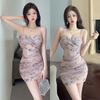 Stylish and Sexy Hip-wrapped Skirt Women's V-neck Cross-pleated Sleeveless Waist Halter Suspender Short Skirt