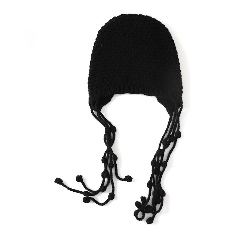 

Cashmere Autumn and Winter Fashionable Warm Ear Protecting Dirty Braids Ball Tassels Thickened Knitted Slit Headscarf one size