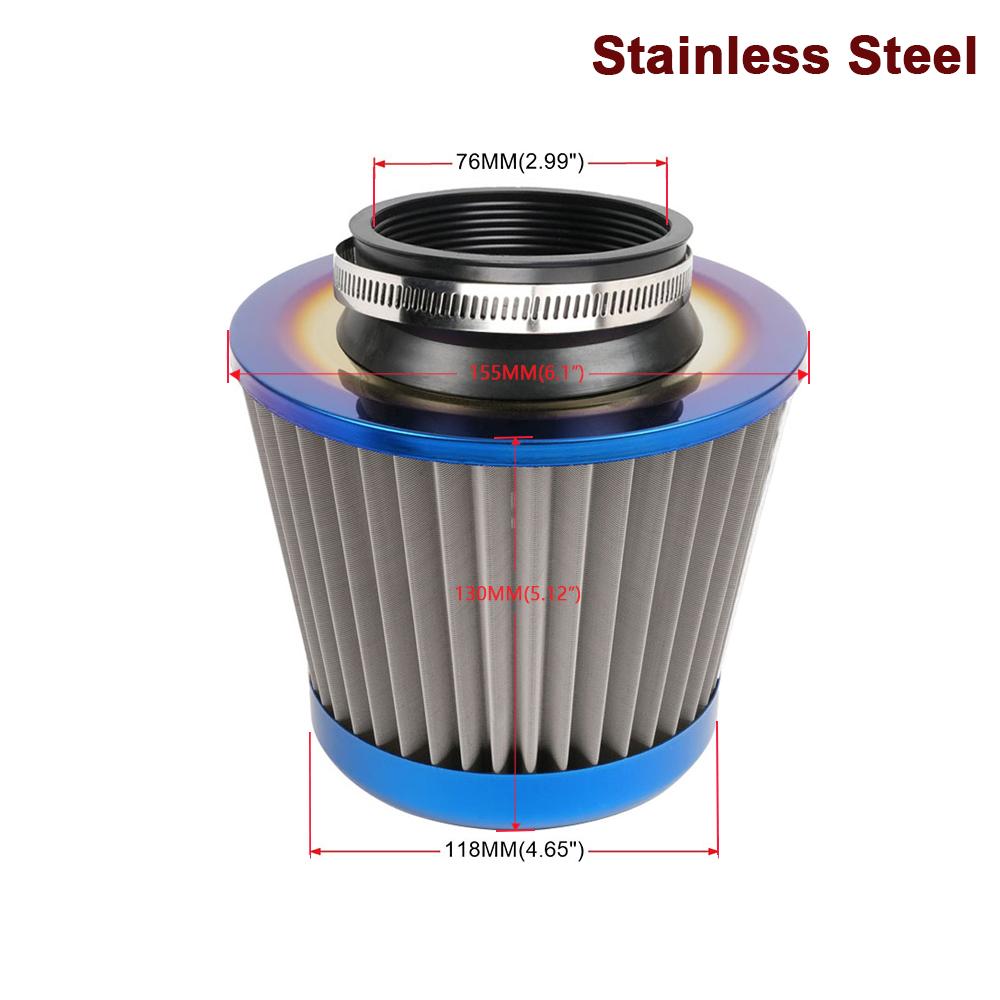 76MM 3" Gekleurd Blauw Roestvrij Staal Gaas Kegel Power Intake Hoge Doorstroming Koudeluchtfilter Luchtinlaatfilter Inductie Kit OFI074