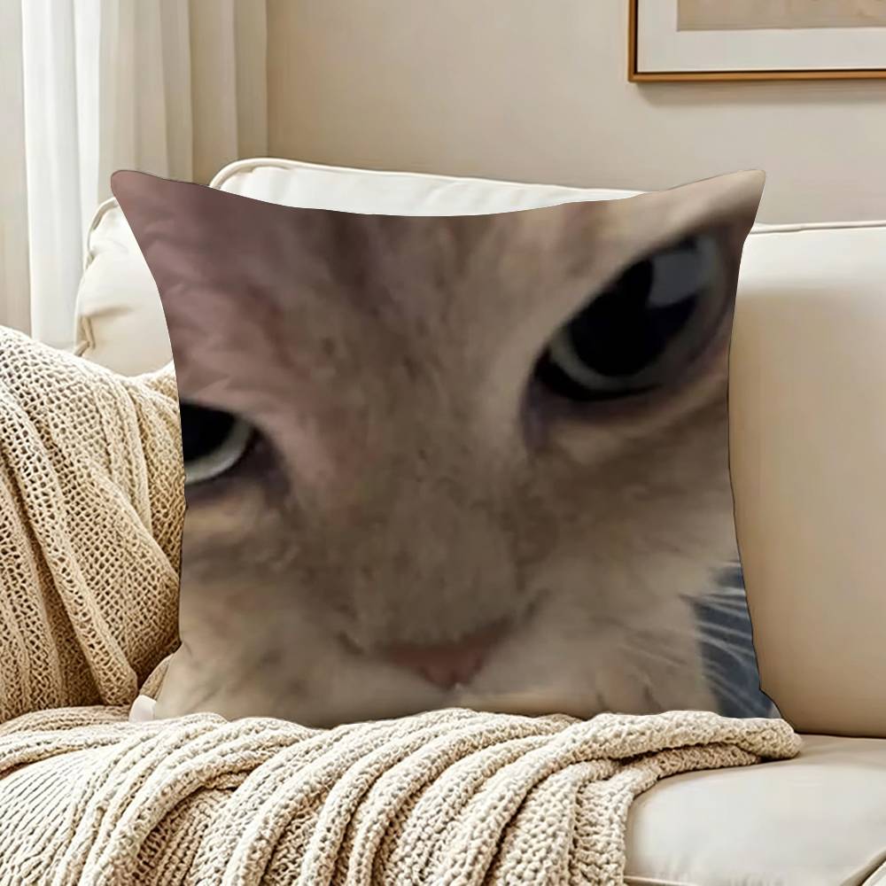Cute Cat Thousand Yard Stare Meme Pillow Case Living Room Sofa Cushion Cover Suitable For Home Bedroom Room Decoration