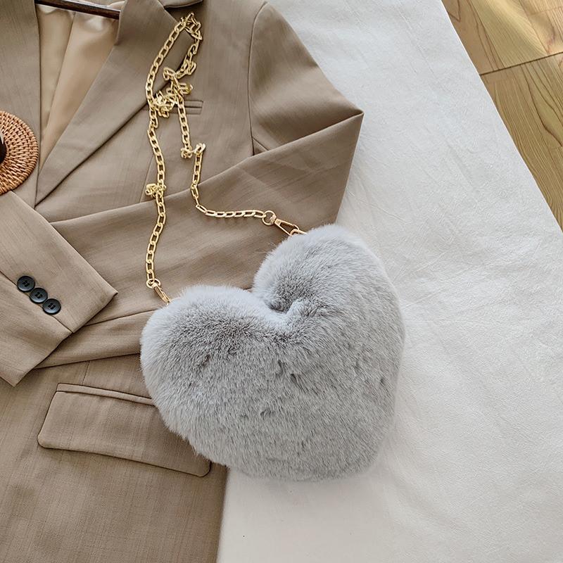 Womens Contemporary Fur Bag Stylish Soft Plush Purse With Chain Ideal For Everyday Use