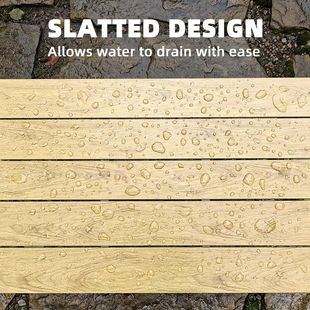 Outdoor Garden Coffee Table, Garden Table with Slatted Wood Plastic Composite Top and Metal Frame, Brown