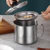 Stainless Steel Oil Filter Pot Household Cooking Oil Storage Can with Strainer Cover Easy-Grip Handle Oil Container Kitchen Tool