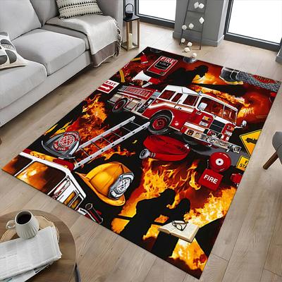 1PC Firefighter Firetruck Non-Slip Floor Carpet Compatible for Office&Living Room&Bedroom&Dining Room - Flat- Soft & Pattern, Vibrant Colors-W248