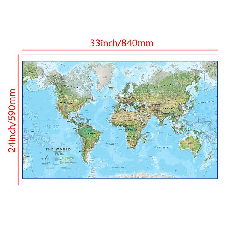 Póster de Mapa Físico Mundial Grande y Detallado Atlas de Geografía de Alta Definición para Decoración de Hogar y Oficina Mural Educativo para Aula Arte Mural