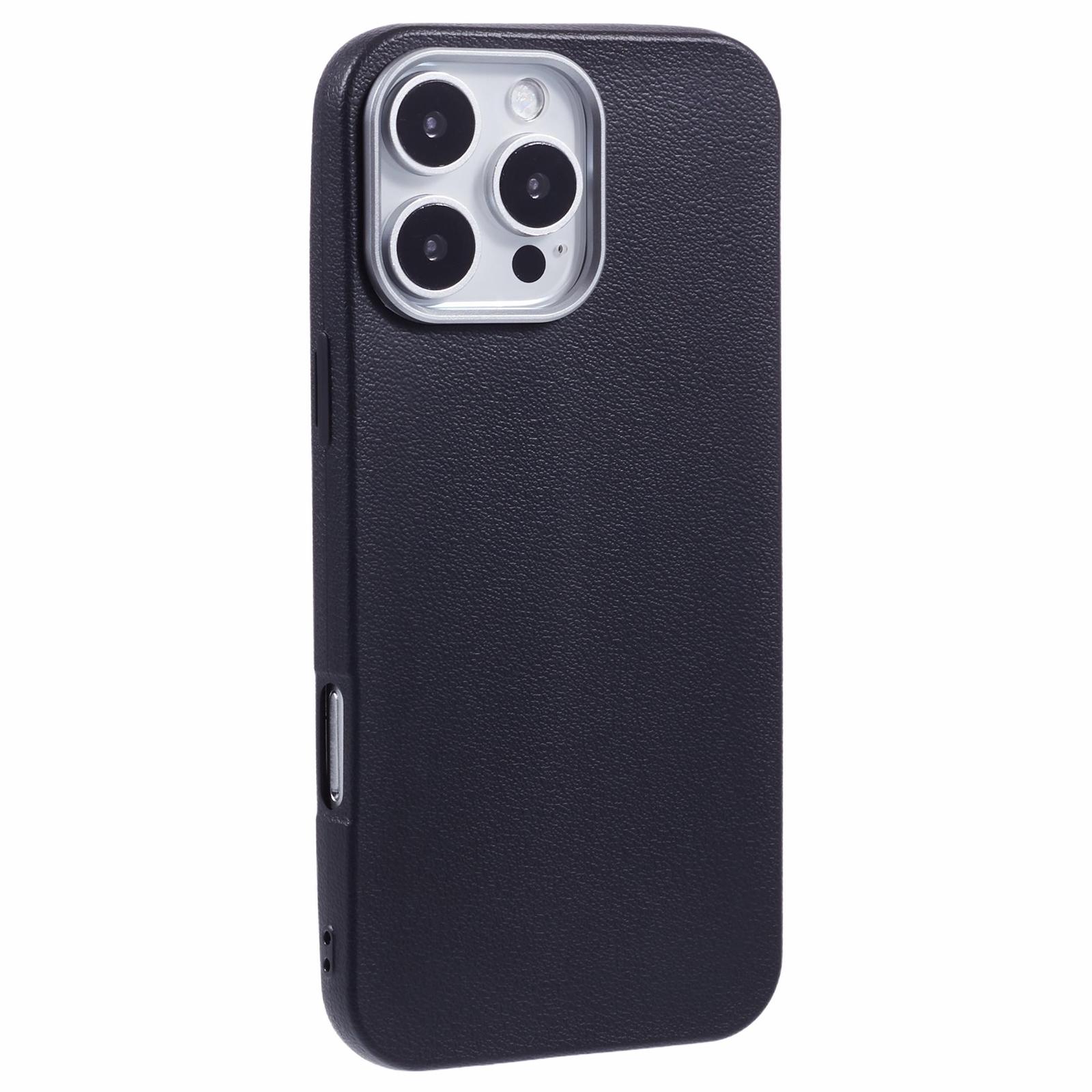 

For iPhone 16 Pro Case Electroplating Lens Frame Textured TPU Shockproof Phone Cover Black