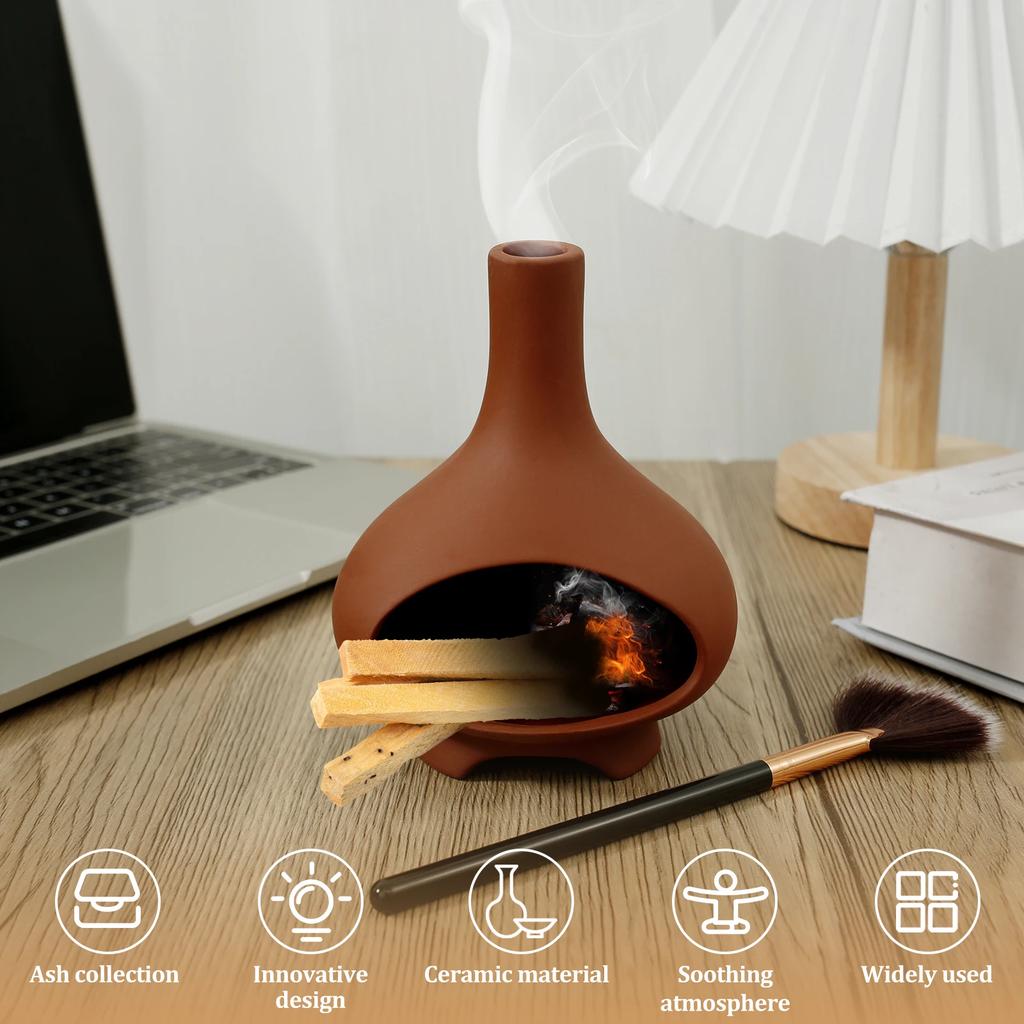 Incense Holder Ceramic Incense Burner Chimney Incense Cone Burner with Small Cleaning Brush Multifunctional Incense Burner
