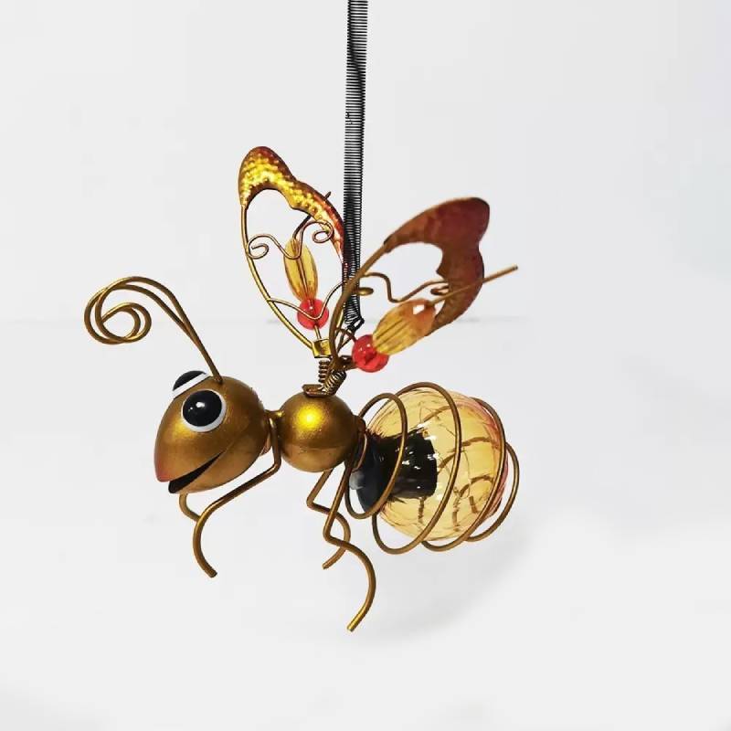 Garden Solar Lantern With Iron Bee And Butterfly Decor For Outdoor Yard Lighting