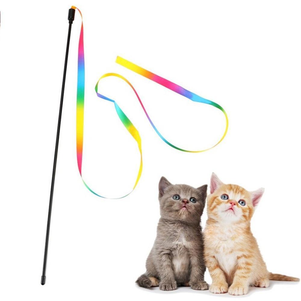 Pet Interactive Toy Double-sided Rainbow Ribbon Funny Cat Stick Toys Pet Cat Teaser Toys Supplies