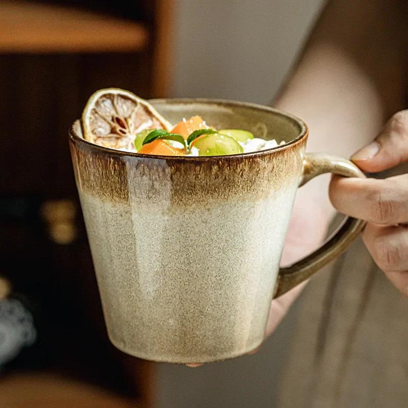 480ML&780ML Vintage Ceramic Coffee Mug, Reactive Glaze Stoneware Cup with Handle, Rustic Pottery Mug for Latte, Tea, Water