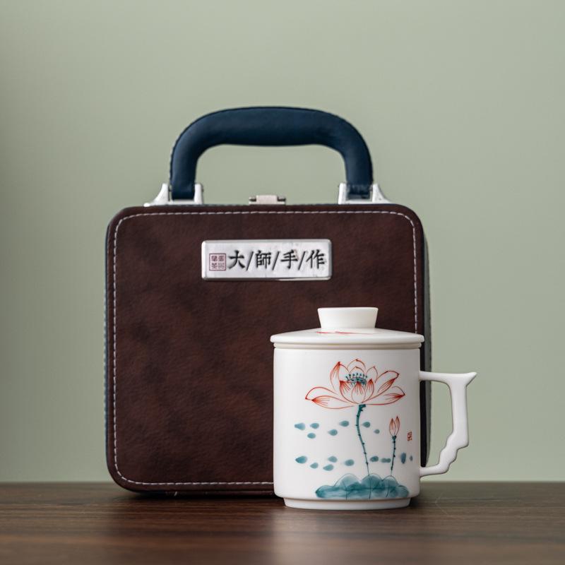 White hand-painted plain-fired suet jade porcelain office cup ceramic cup tea set business company creative gifts