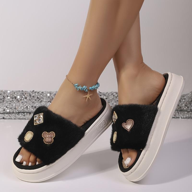 Women's Wide-Width Slip-On Winter Slippers - Thick Platform Indoor House Shoes with Non-Slip EVA Sole, Soft Fabric Upper, Warm Cushioned Footbed