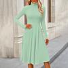 Women's Casual Fashion High Neck Long Sleeve Color Midi Dress