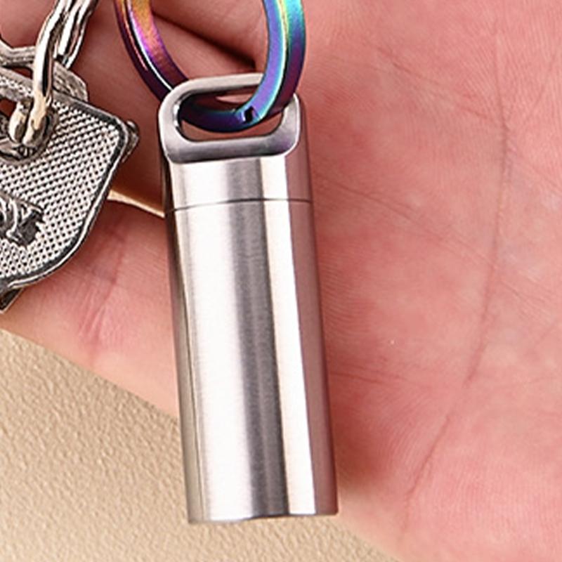 Small Keychain Pills Holder Small Watertight Stainless Steel Case For Organizing Camping Gear And Emergency Tool