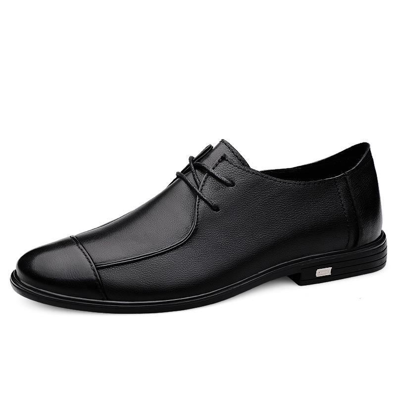 Spring & Autumn Men's Height Increasing Genuine Leather Lace-up Casual Shoes - Soft Sole, Large Size