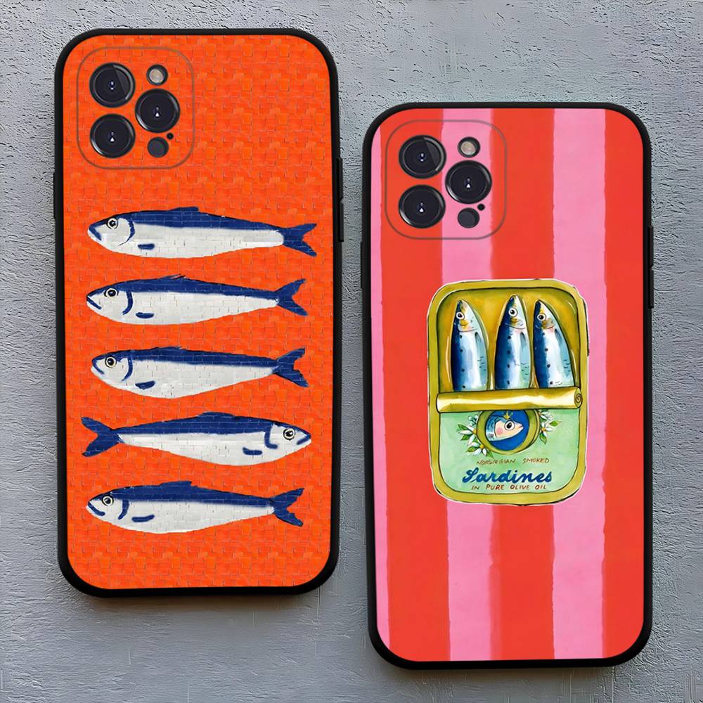 Sardinas Phone Case For IPhone 17,16,15,14,13,12,11,Pro,Max,Plus,Mini,Soft Silicone Black Case