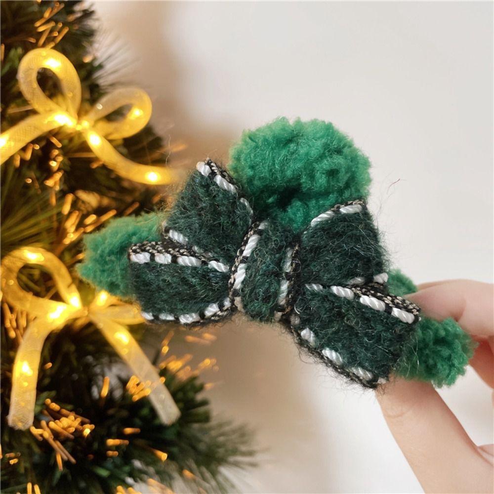 Lamb Wool Bow Hair Clip Barrettes Shark Grab Clip Unique Christmas Plush Hair Claw  Women