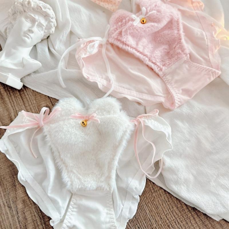 Cats Ear Bells Tie String Women's Furry Panties Cartoon Anime Ruffled Briefs Japanese Kitten Cosplay Lingerie Underwear