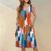Women's Casual Fashion Sexy V-neck Button Decoration Sleeveless Beach Printed Boutonniere Dress