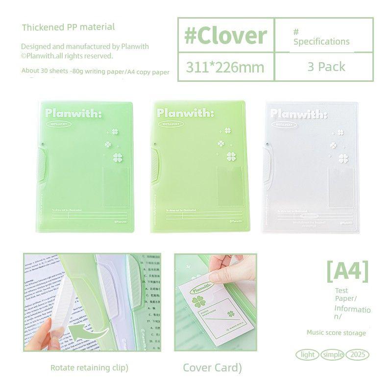

Planwith Rotate Folder Test Paper Storage Bag Good-looking Base Plate A4 Folder Folder Invoice Folder Plate Holder Clover-three pack