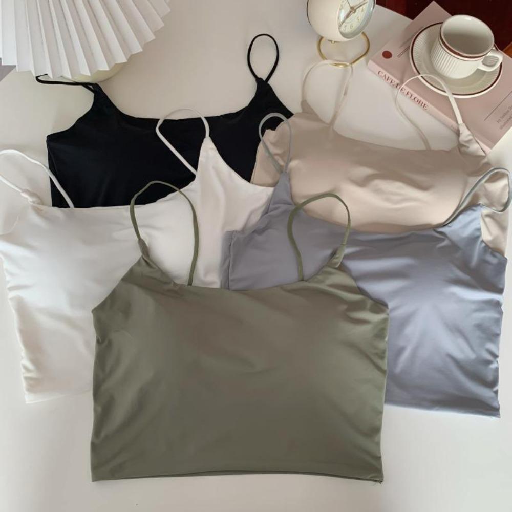 Chest Pad Tank Top Ice Silk Halter Crop Tops Women Summer Camis Backless Camisole Fashion Tube Lady Sleeveless Cropped Vest
