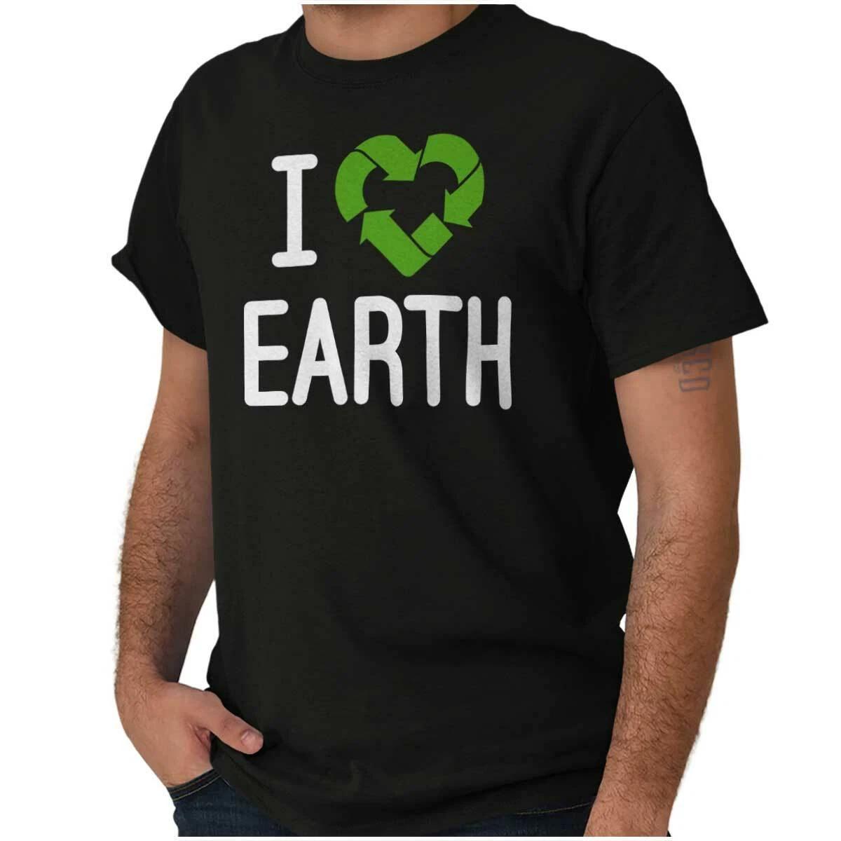 Earth Day I Love Heart Earth Recycle Symbol Womens or Mens Crewneck T Shirt Tee XL