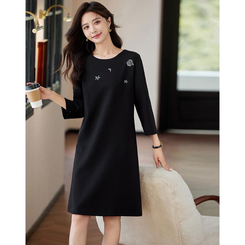 Demana Women's Round Neck 3/4 Sleeve Midi Dress