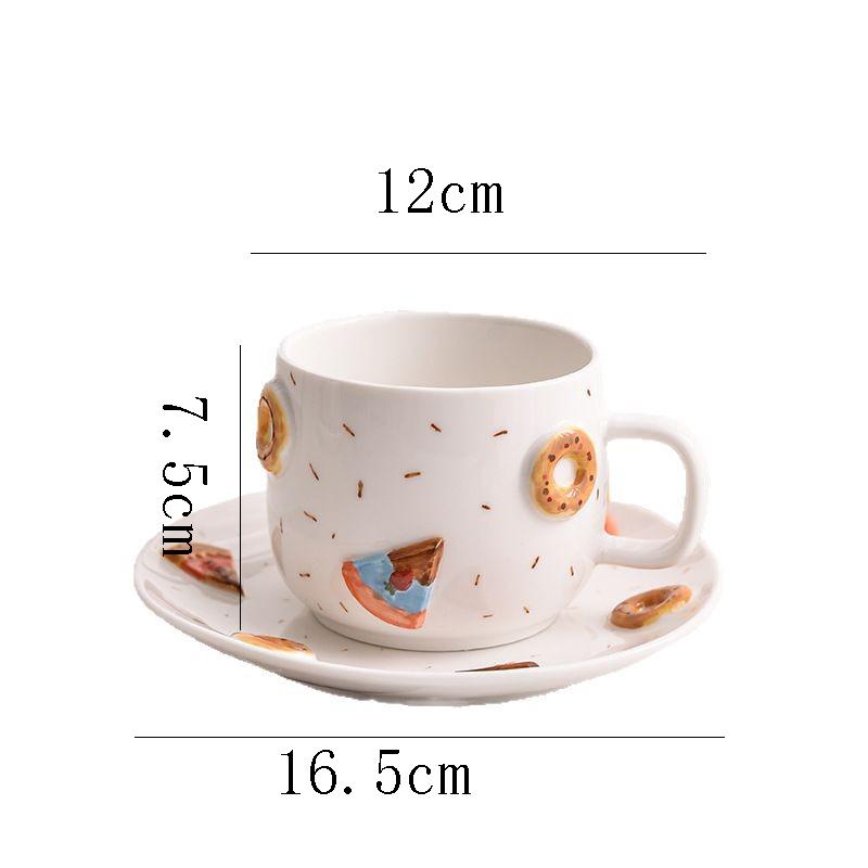 European Ceramic Coffee Cup Saucer Creative Donut Mug Exquisite Afternoon Tea Flower Tea Coffee Cup Breakfast Mug Birthday Gift